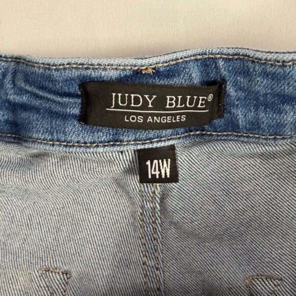 Judy Blue Womens Denim Jeans 14W Light Wash Frayed Hem High Rise Crop Wide Leg‎ - Picture 6 of 8
